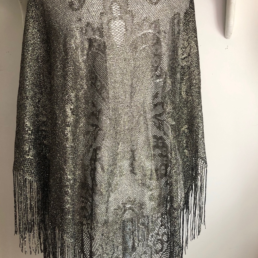 Metallic gold lace fringe Shaw or wrap